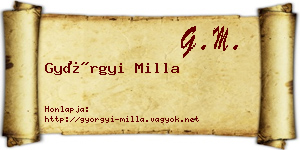 Györgyi Milla névjegykártya