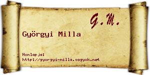 Györgyi Milla névjegykártya